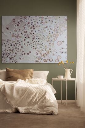 Aboriginal  Australian abstract landscape pattern painting with flowers 