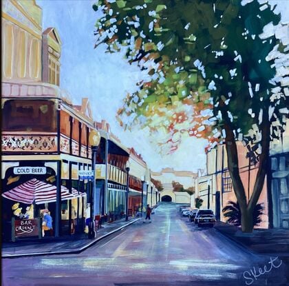 Fremantle  painted from hight street .including  the round house tunnel. 
Nostalgic  impression