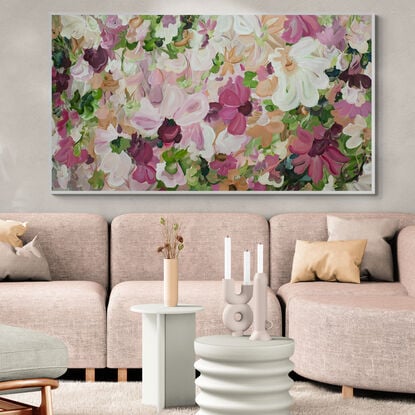 large pink and green abstract botanical painting 