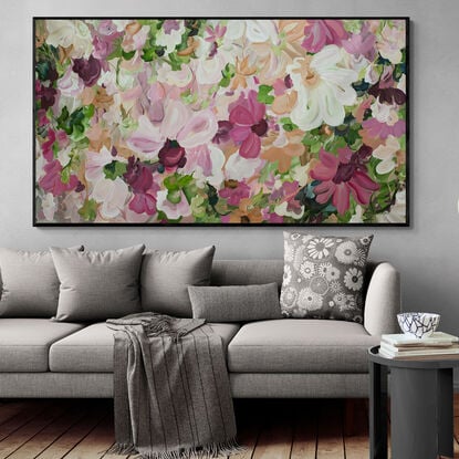 large pink and green abstract botanical painting 