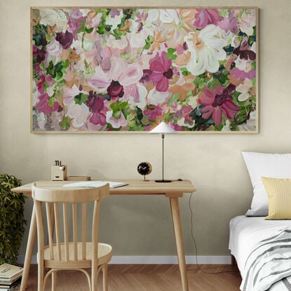 large pink and green abstract botanical painting 