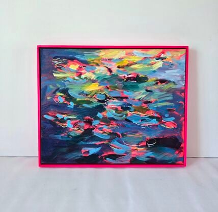 Expressive brushmarks in all the intense colours creating a pattern like water and walmterlilies