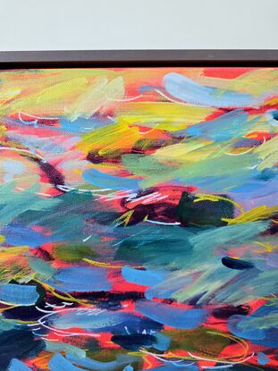 Expressive brushmarks in all the intense colours creating a pattern like water and walmterlilies