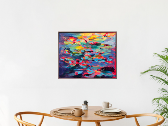 Expressive brushmarks in all the intense colours creating a pattern like water and walmterlilies