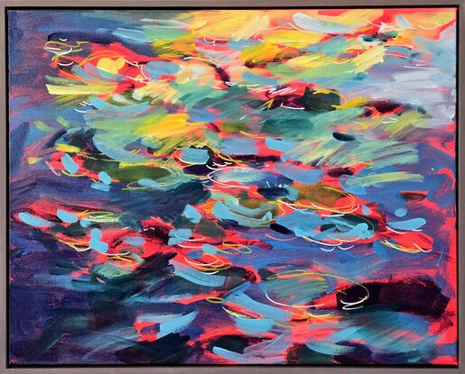 Expressive brushmarks in all the intense colours creating a pattern like water and walmterlilies