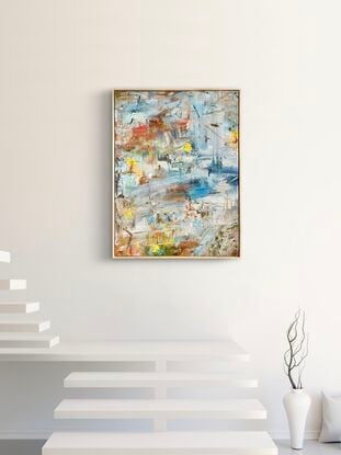 Blue orange yellow contrast decoration textured abstract artwork