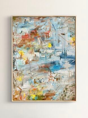 Blue orange yellow contrast decoration textured abstract artwork