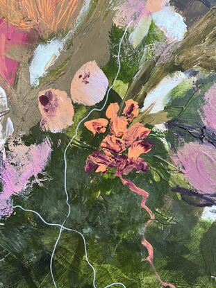 Abstract botanical artwork with bright colours and layers 