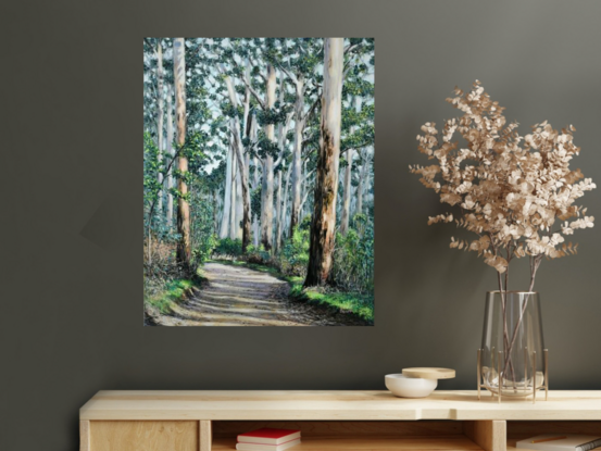 This  painting captures a peaceful and abundant Australian forest landscape . Ready to hang and varnished for protection