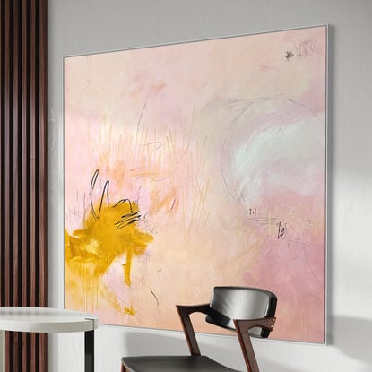 Large abstract of texture and warmth with soft hues of blush, pink and ochre.