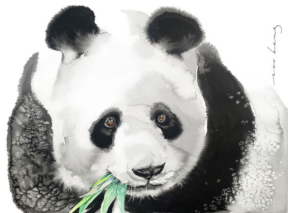 The soft rustle of leaves and the panda's contented expression evoke a sense of peace and harmony.