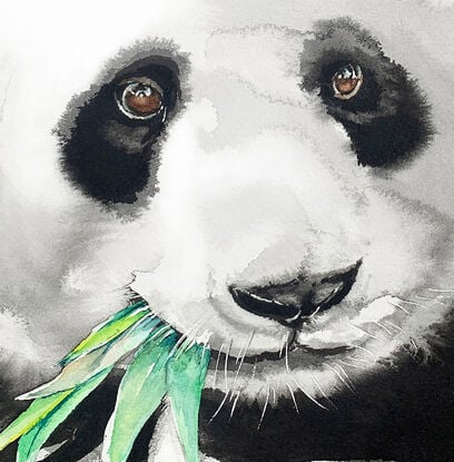 The soft rustle of leaves and the panda's contented expression evoke a sense of peace and harmony.