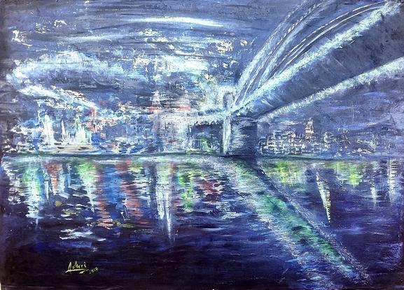 (CreativeWork) Under the Harbour Bridge  by Meri Andric. Acrylic. Shop online at Bluethumb.