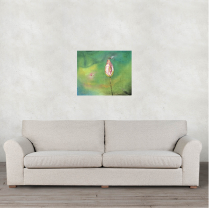 (CreativeWork) Dragonfly on lotus by Fiona McNair. Oil. Shop online at Bluethumb.