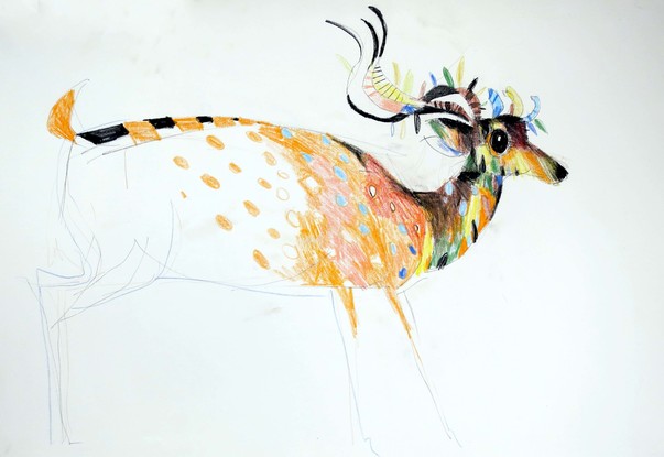 (CreativeWork) Spotted Deer  by John Graham. Mixed Media. Shop online at Bluethumb.