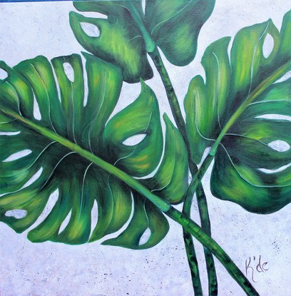 (CreativeWork) Monstera by Kathryn deBoer. Acrylic. Shop online at Bluethumb.