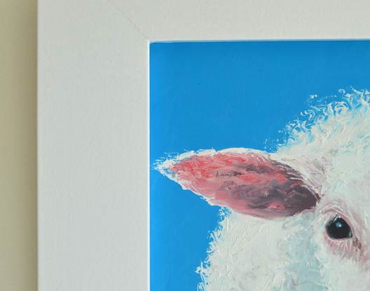 painting of a sheep on a blue background