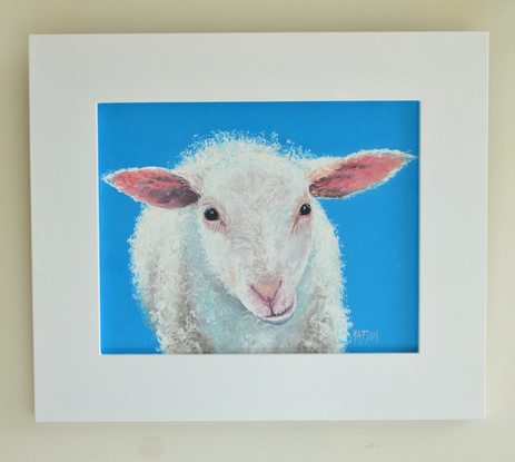 painting of a sheep on a blue background