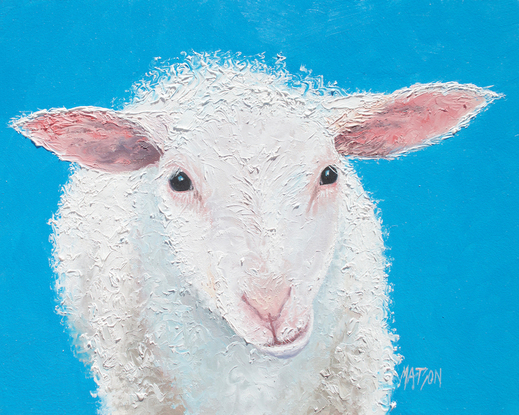 painting of a sheep on a blue background