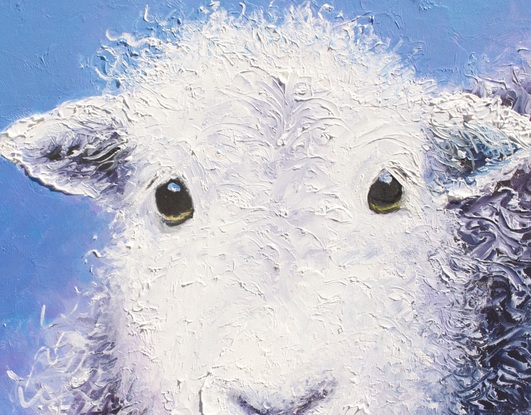 painting of a Herdwick sheep on a blue background