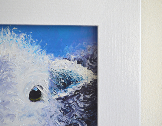 painting of a Herdwick sheep on a blue background