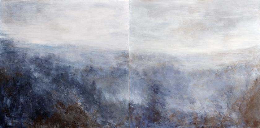 (CreativeWork) Grey Morning. Diptych by Susan Ruming. Acrylic. Shop online at Bluethumb.