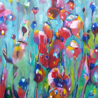 (CreativeWork) Spring Rain by Debra Sutton. Acrylic. Shop online at Bluethumb.