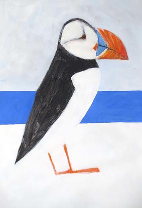 (CreativeWork) Puffin bird by John Graham. Mixed Media. Shop online at Bluethumb.