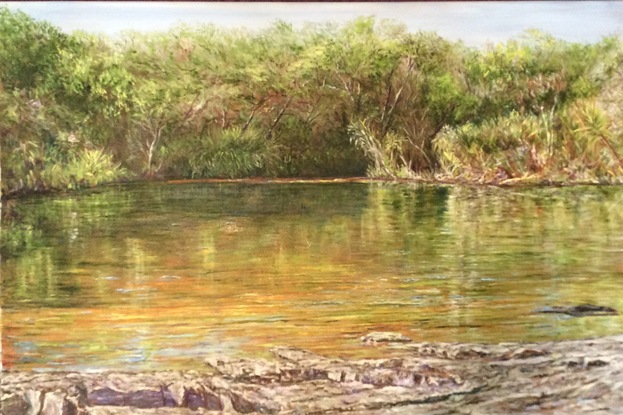 (CreativeWork) On Golden Billabong by Henry Wood. Oil. Shop online at Bluethumb.