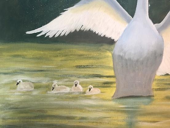 (CreativeWork) Swan lake by Laura Cunningham. Oil. Shop online at Bluethumb.