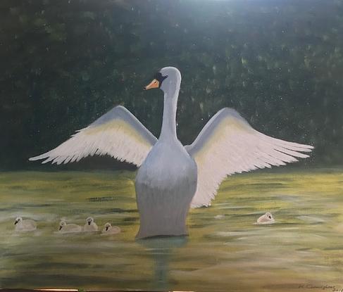 (CreativeWork) Swan lake by Laura Cunningham. Oil. Shop online at Bluethumb.