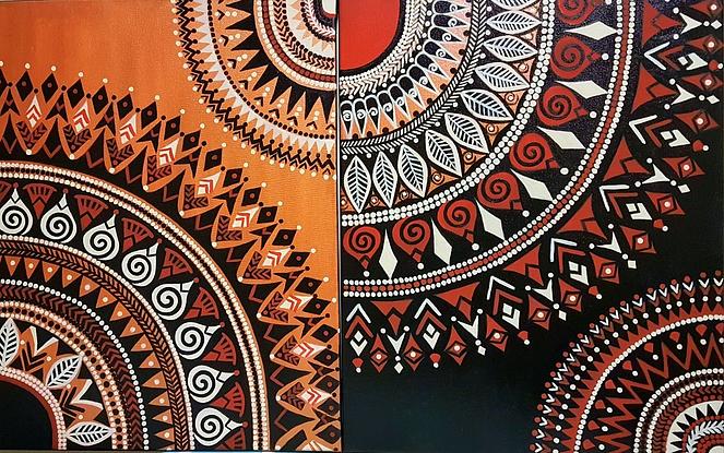 (CreativeWork) Ethnic Pattern Mural by Shoma Anand. Acrylic. Shop online at Bluethumb.