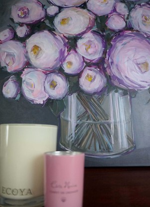 (CreativeWork) Pink Peonies (Pinkie) by Lou Hurll. Acrylic. Shop online at Bluethumb.