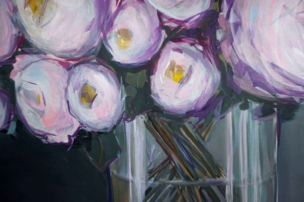 (CreativeWork) Pink Peonies (Pinkie) by Lou Hurll. Acrylic. Shop online at Bluethumb.