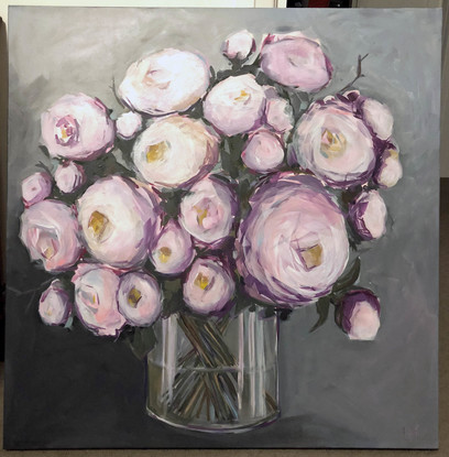 (CreativeWork) Pink Peonies (Pinkie) by Lou Hurll. Acrylic. Shop online at Bluethumb.