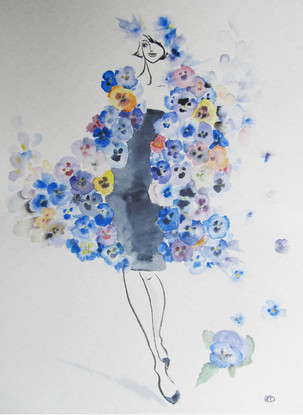 (CreativeWork) Fashion illustration, Pansy flower by Iko Maddox. Watercolour. Shop online at Bluethumb.