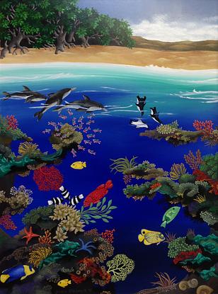 (CreativeWork) Reef with Mangrove Trees by Johanna Hildebrandt. Acrylic. Shop online at Bluethumb.