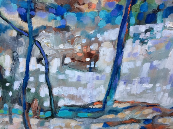 (CreativeWork) A mosaic landscape 2 by sue bannister. Oil. Shop online at Bluethumb.