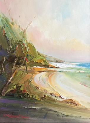 (CreativeWork) Secluded beach by Liliana Gigovic. Oil. Shop online at Bluethumb.