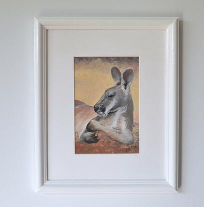  Framed painting of a big red kangaroo resting in the afternoon heat