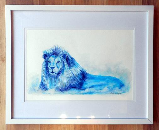 Blue Watercolour Lion 