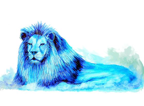 Blue Watercolour Lion 