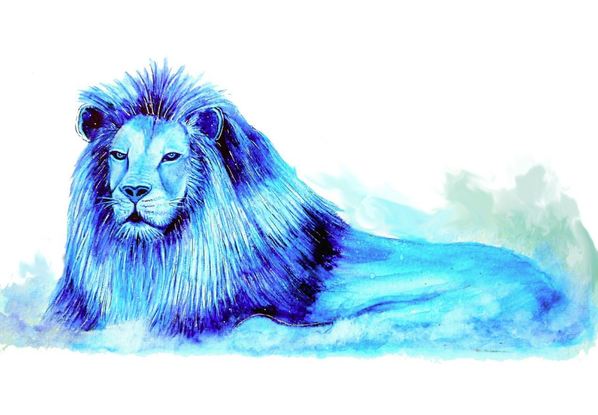 Blue Watercolour Lion 