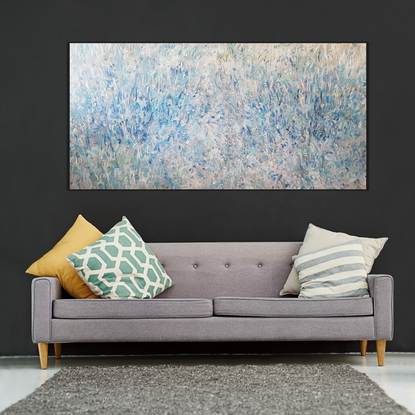 (CreativeWork) Wildflower Blues & Sage  *commissioned* by Andrea Edwards. Acrylic. Shop online at Bluethumb.