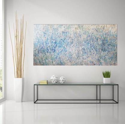 (CreativeWork) Wildflower Blues & Sage  *commissioned* by Andrea Edwards. Acrylic. Shop online at Bluethumb.