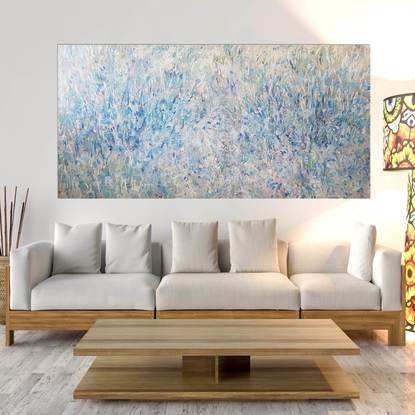 (CreativeWork) Wildflower Blues & Sage  *commissioned* by Andrea Edwards. Acrylic. Shop online at Bluethumb.