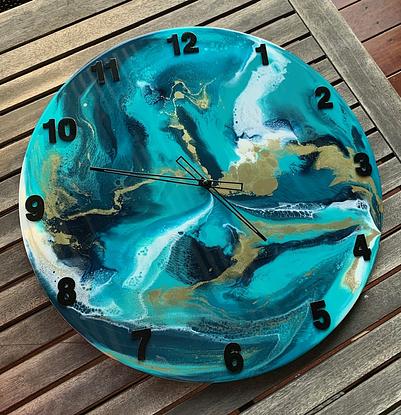 (CreativeWork) OCEAN RESIN ART CLOCK 60CM by DEBORAH O'LOUGHLIN. Resin. Shop online at Bluethumb.