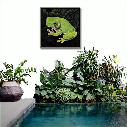 (CreativeWork) Little Green Tree Frog              by Wendy A. Greenwood. Acrylic. Shop online at Bluethumb.