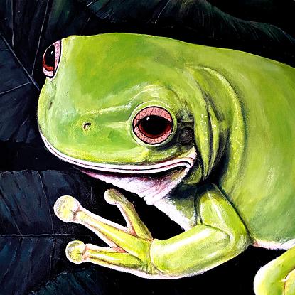 (CreativeWork) Little Green Tree Frog              by Wendy A. Greenwood. Acrylic. Shop online at Bluethumb.