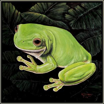 (CreativeWork) Little Green Tree Frog              by Wendy A. Greenwood. Acrylic. Shop online at Bluethumb.